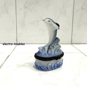 Vintage Porcelain Dolphin Trinket Box - EUC
